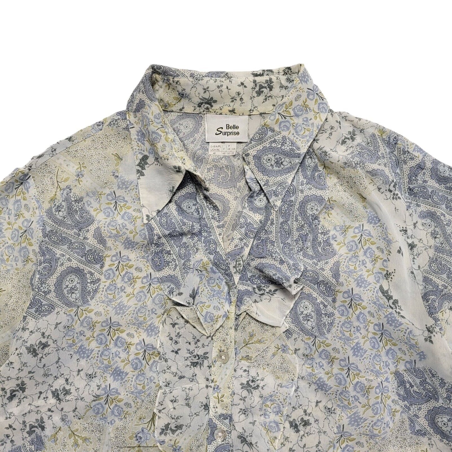Belle Surprise Y2k Blue 3/4 Sleeve Floral Blouse Uk Women's size 18