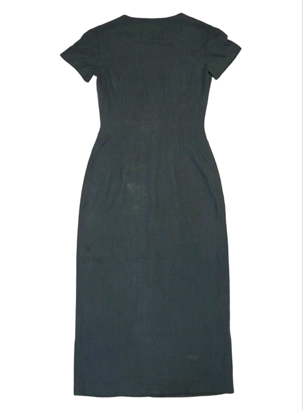 90s Vintage Monsoon Dark Green Silk Buttoned Daywear Dress Women's Size 10