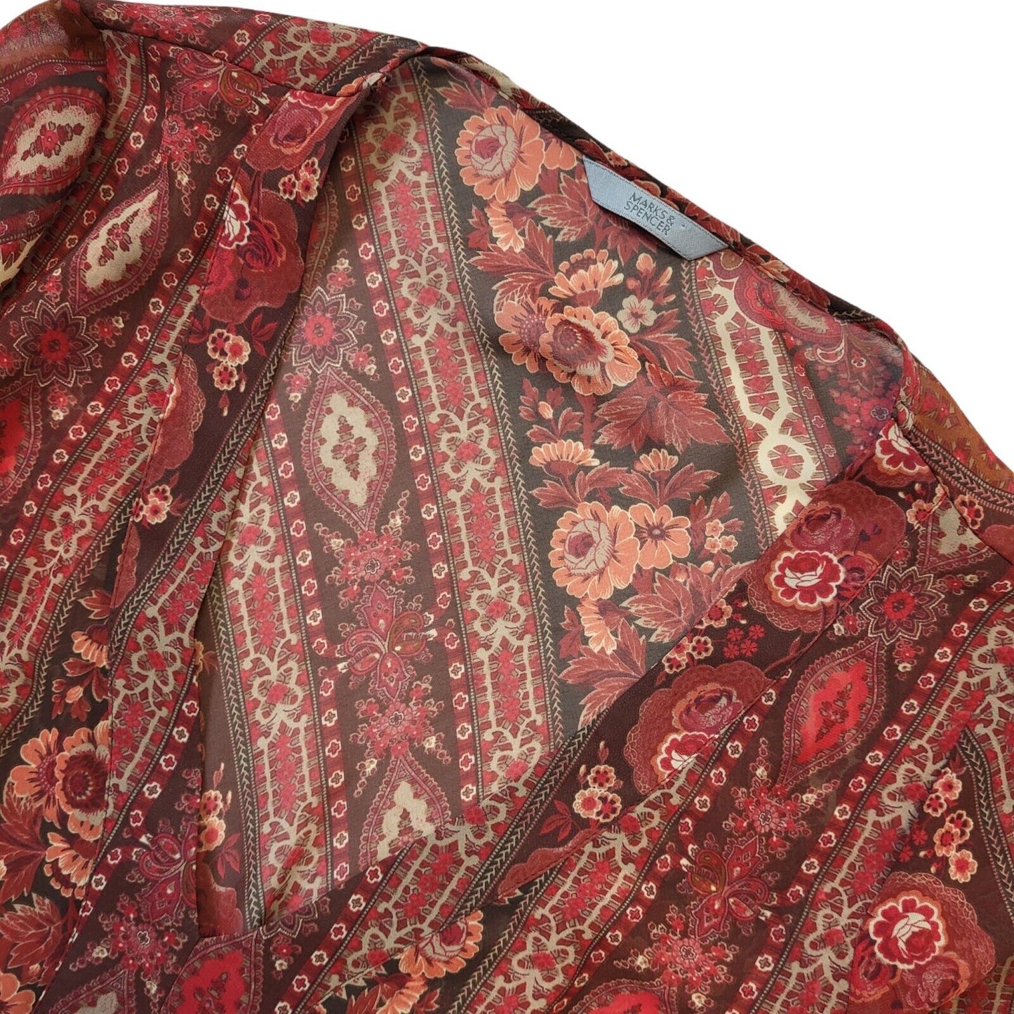 Marks & Spencer Y2K Red Floral Boho Blouse Women's Size 16