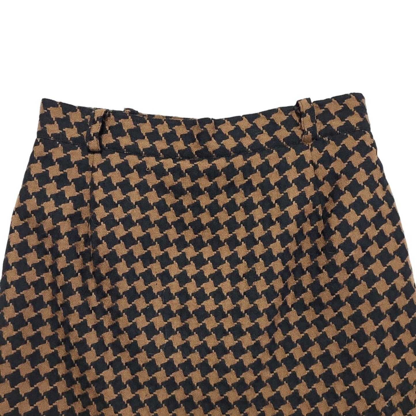Whimsy Vintage 80's Brown & Black Houndstooth Straight Skirt Women's UK 14 W28