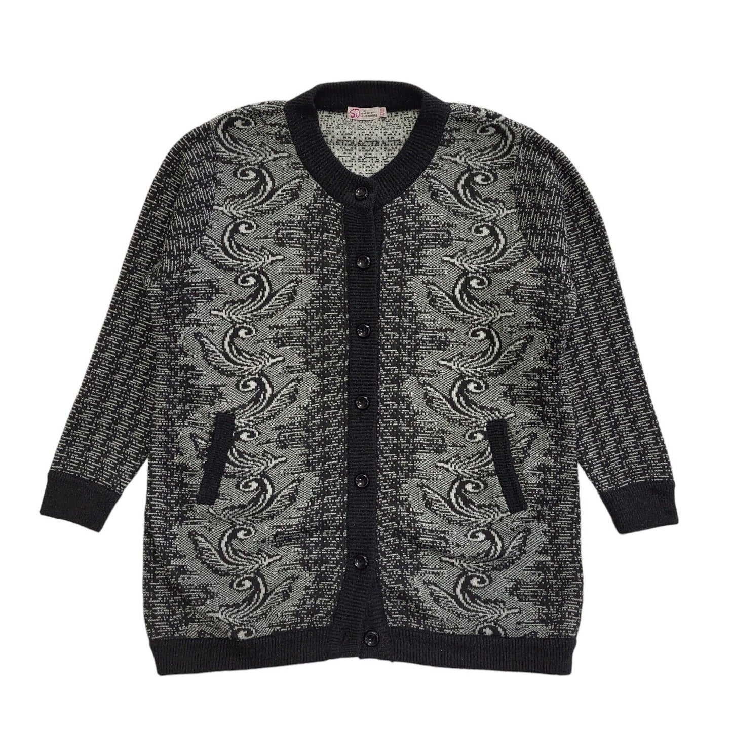 Sarah Dunnway Grey Black 80s Vintage Button Cardigan Uk Women's Size XL / XXL