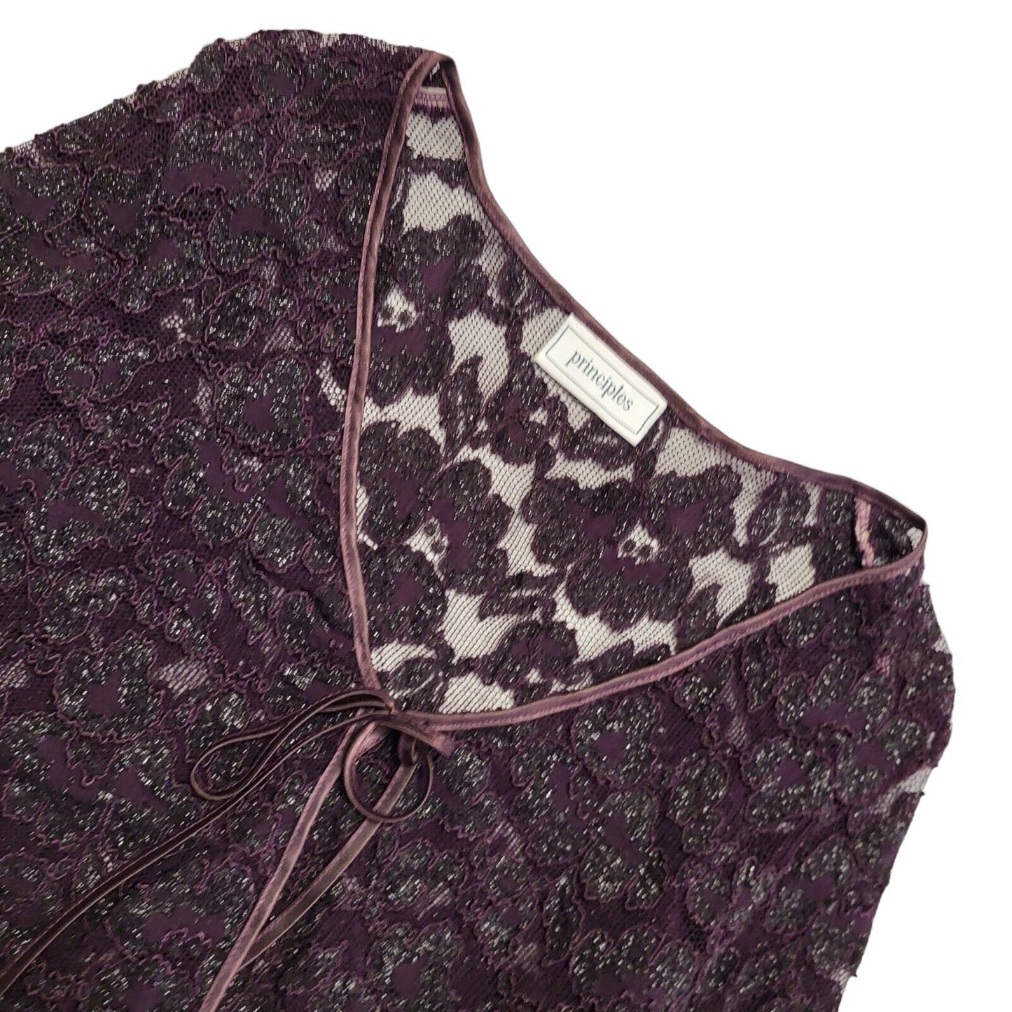 Principles Y2K Purple Floral Lace Tie Front Cardigan Womens UK Size 12