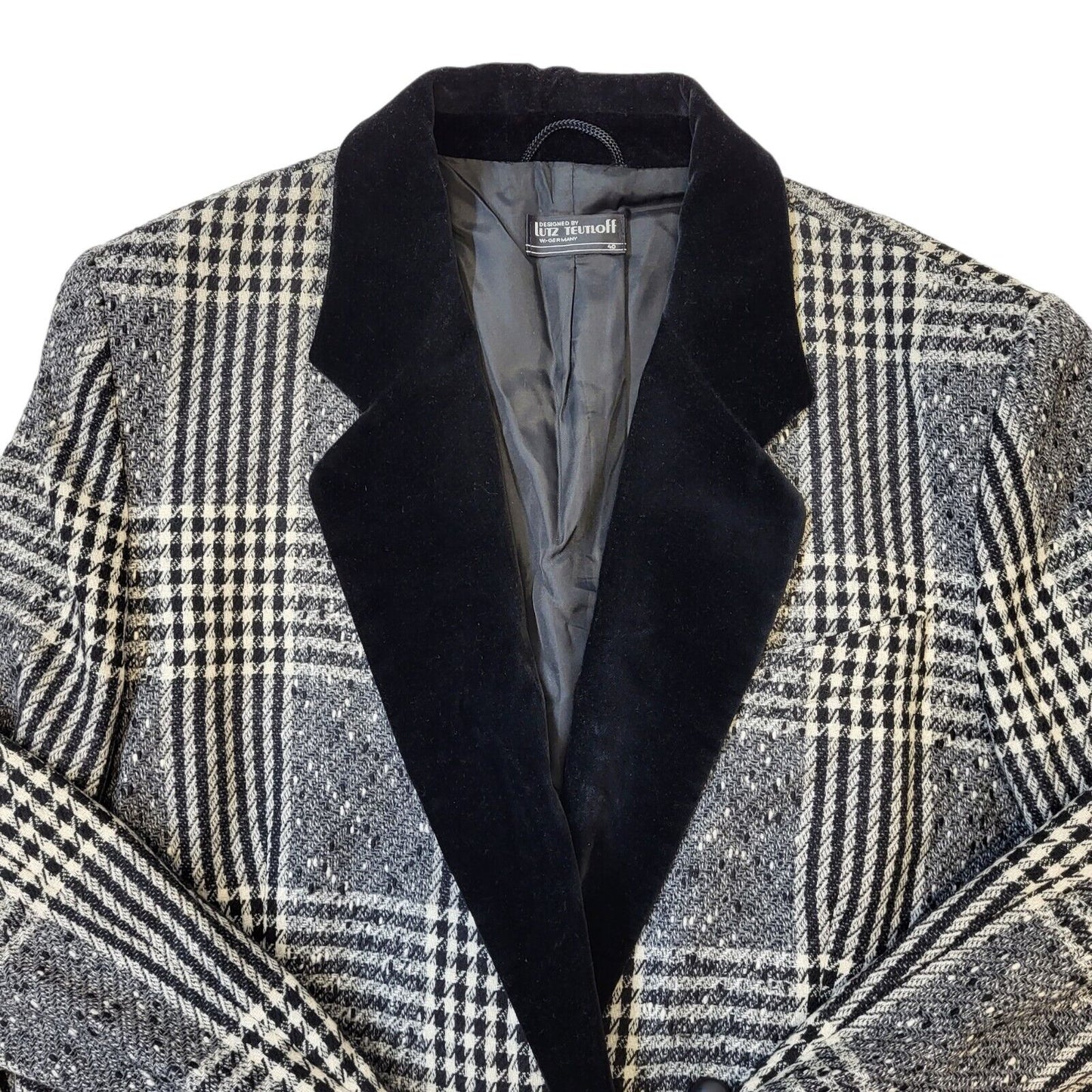 Lutz Teutloff Vintage 80s Black & White Check Blazer Jacket Womens Size 14