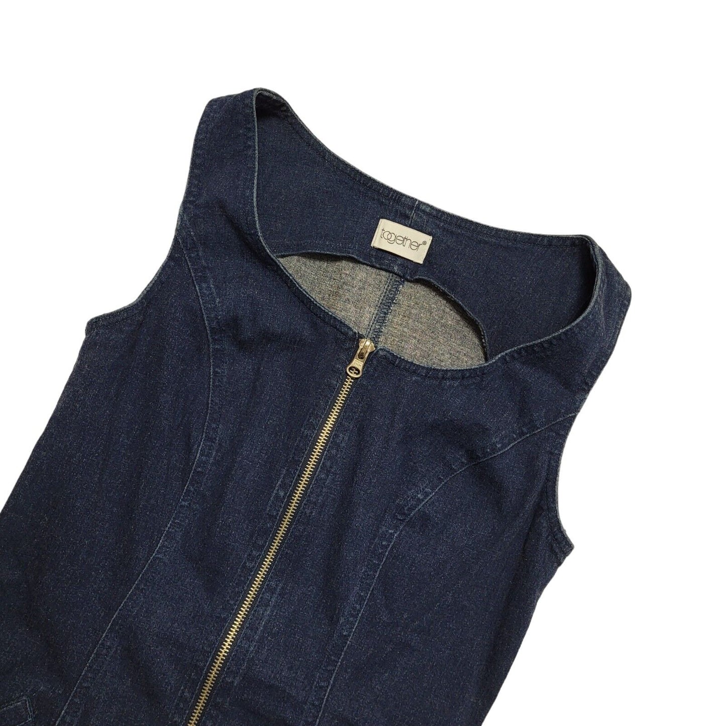 Together Vintage 90's Blue Full Zip Denim Dress Womens UK 10