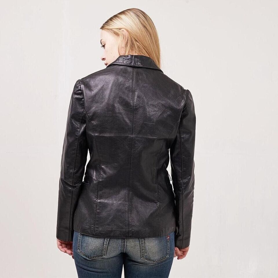 90s Vintage Black One Button Leather Jacket Uk Women's Size 10