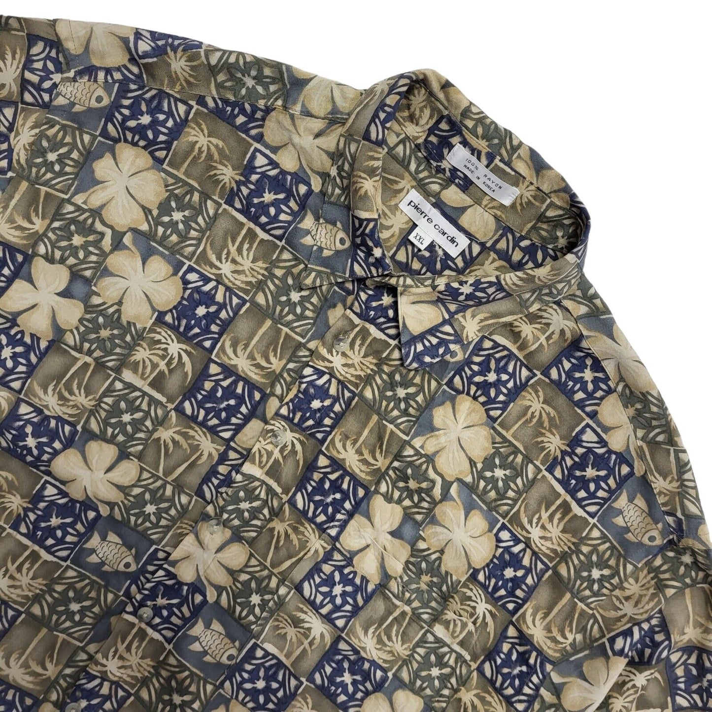 Pierre Cardin 90's Blue & Brown Short Sleeve Retro Shirt Mens UK Size XXL