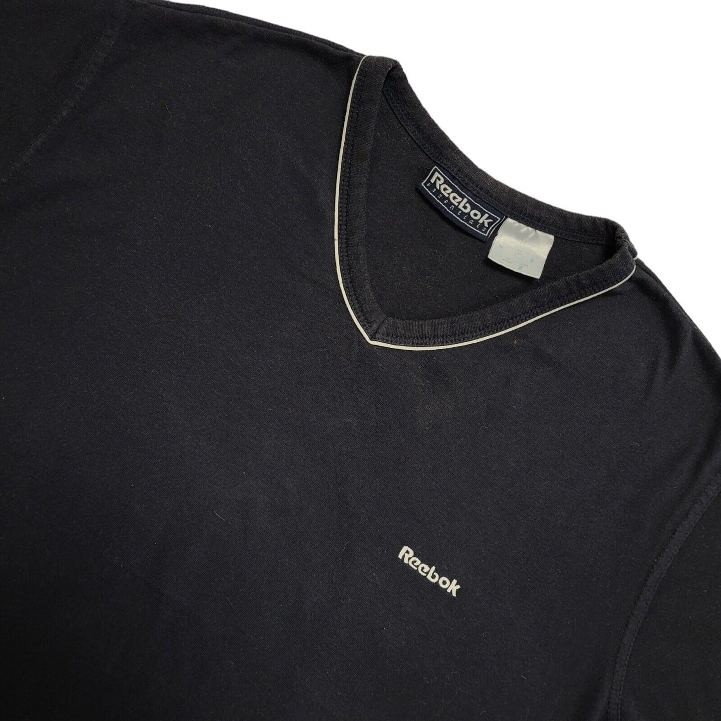 Reebok 90s Vintage Navy Blue V-Neck Cropped T-shirt Top Women's UK Size Medium