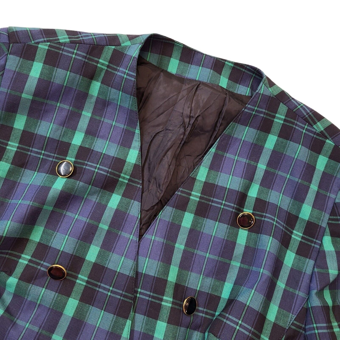 Goldix 80s Vintage Blue & Green Check Button-Up Women's Jacket Size 16