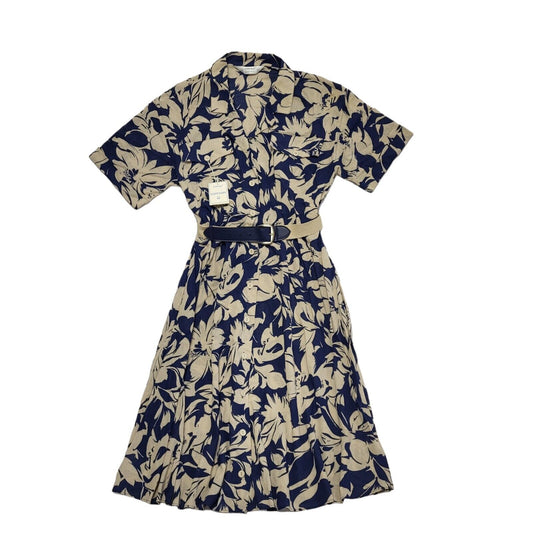 St Michael 70s Vintage Blue & Beige Floral Dress Uk Women's Size 14 Bnwt