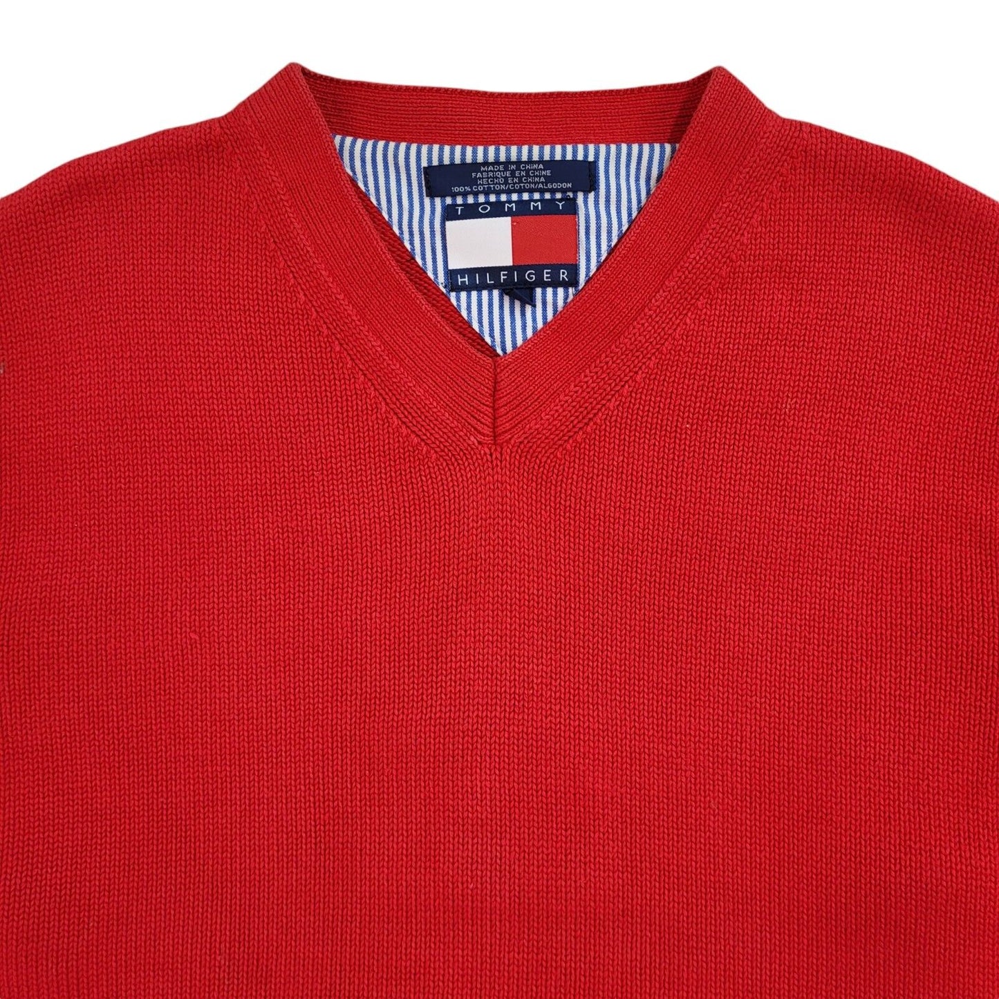 Tommy Hilfiger Red Y2k V-Neck Jumper Uk Men's Size Small