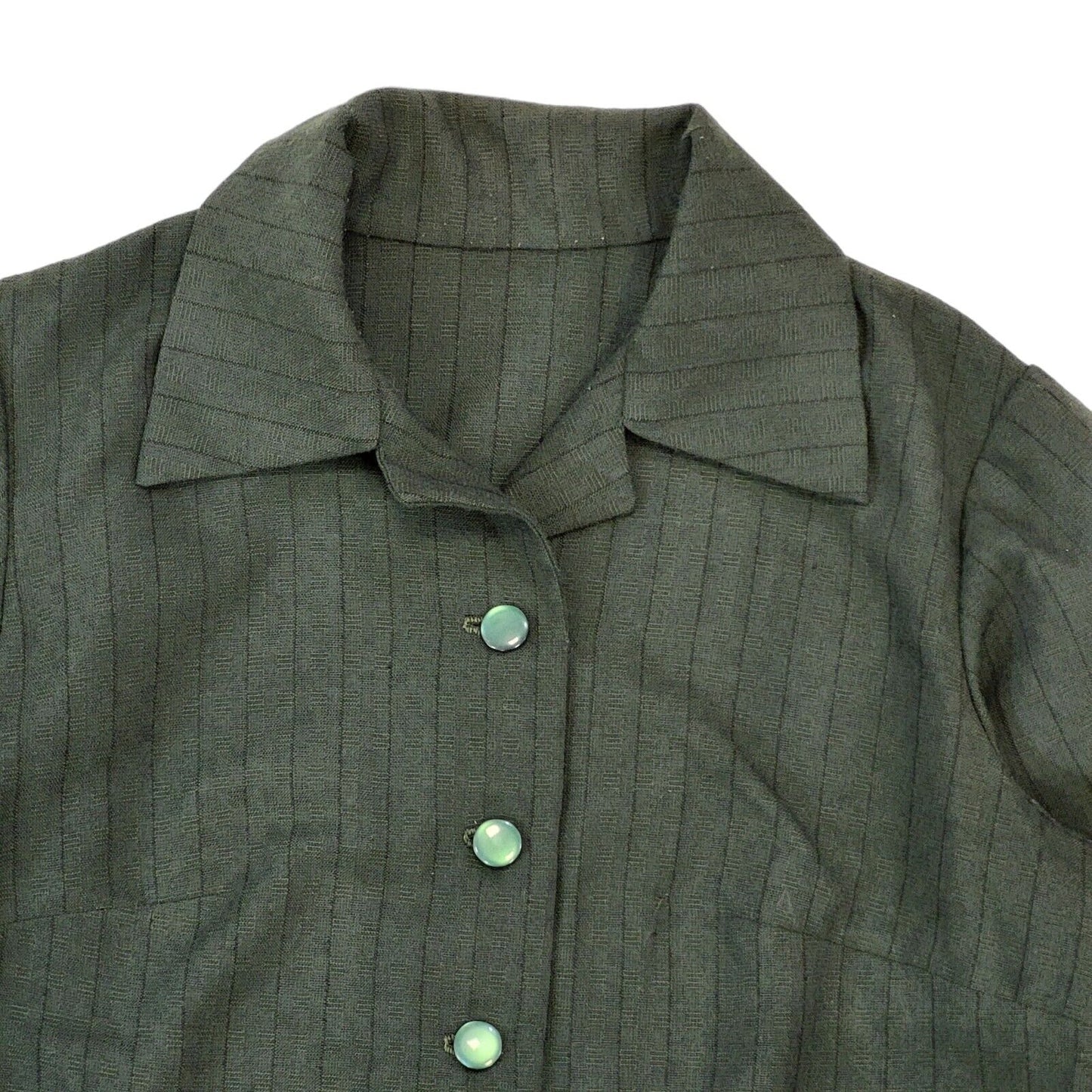 70s Vintage Green Button-Down Daywear Dress Women's Size 14 Eu 42
