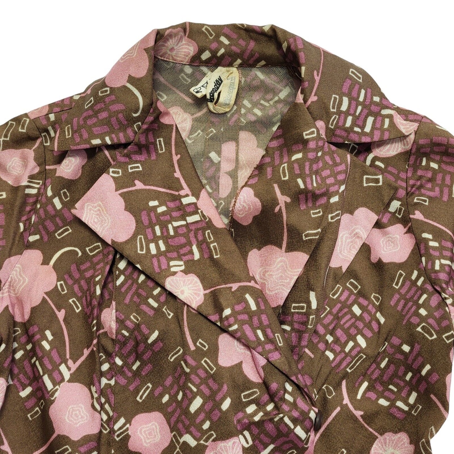 70s Vintage Brown & Purple Floral Collared Daywear Dress Women's 10