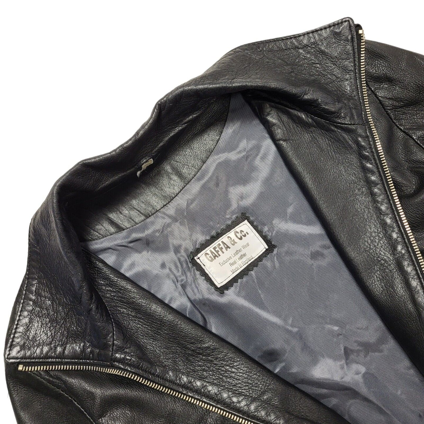 Gaffa & Co 90s Vintage Zip Up Black Leather Jacket Uk Women's Size Medium