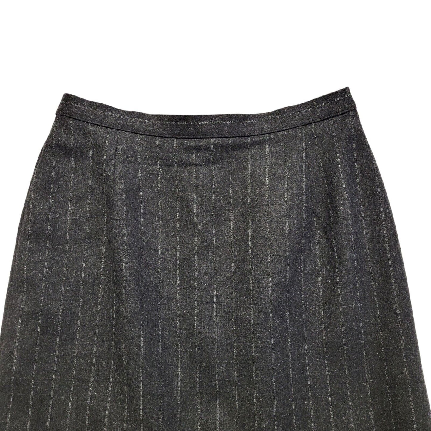 M&S Vintage 90's Grey Striped Pencil Wool Skirt Uk Women's Size 12 W30