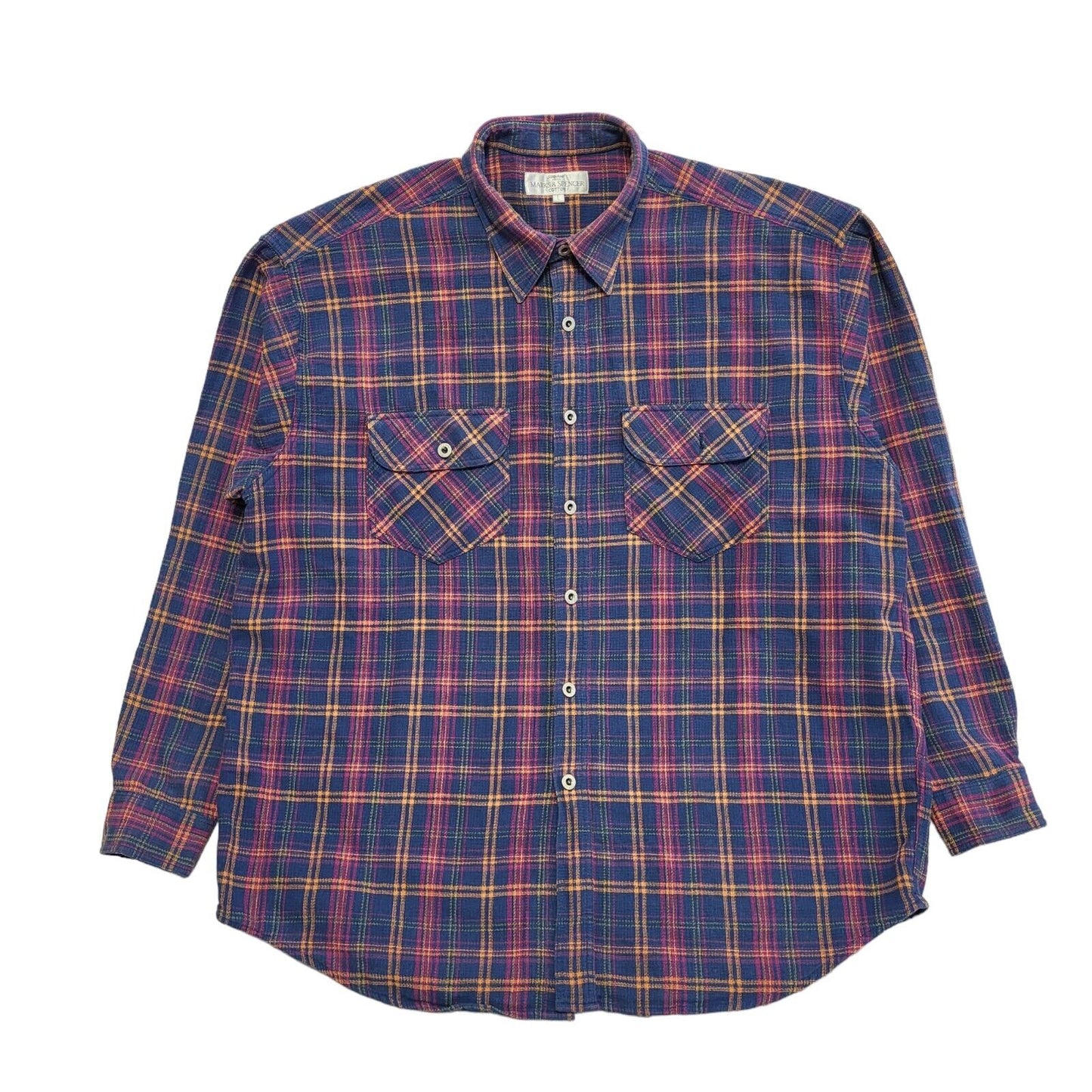 Marks & Spencer Vintage 90's Blue Pink Check Long Sleeve Shirt Men's UK L