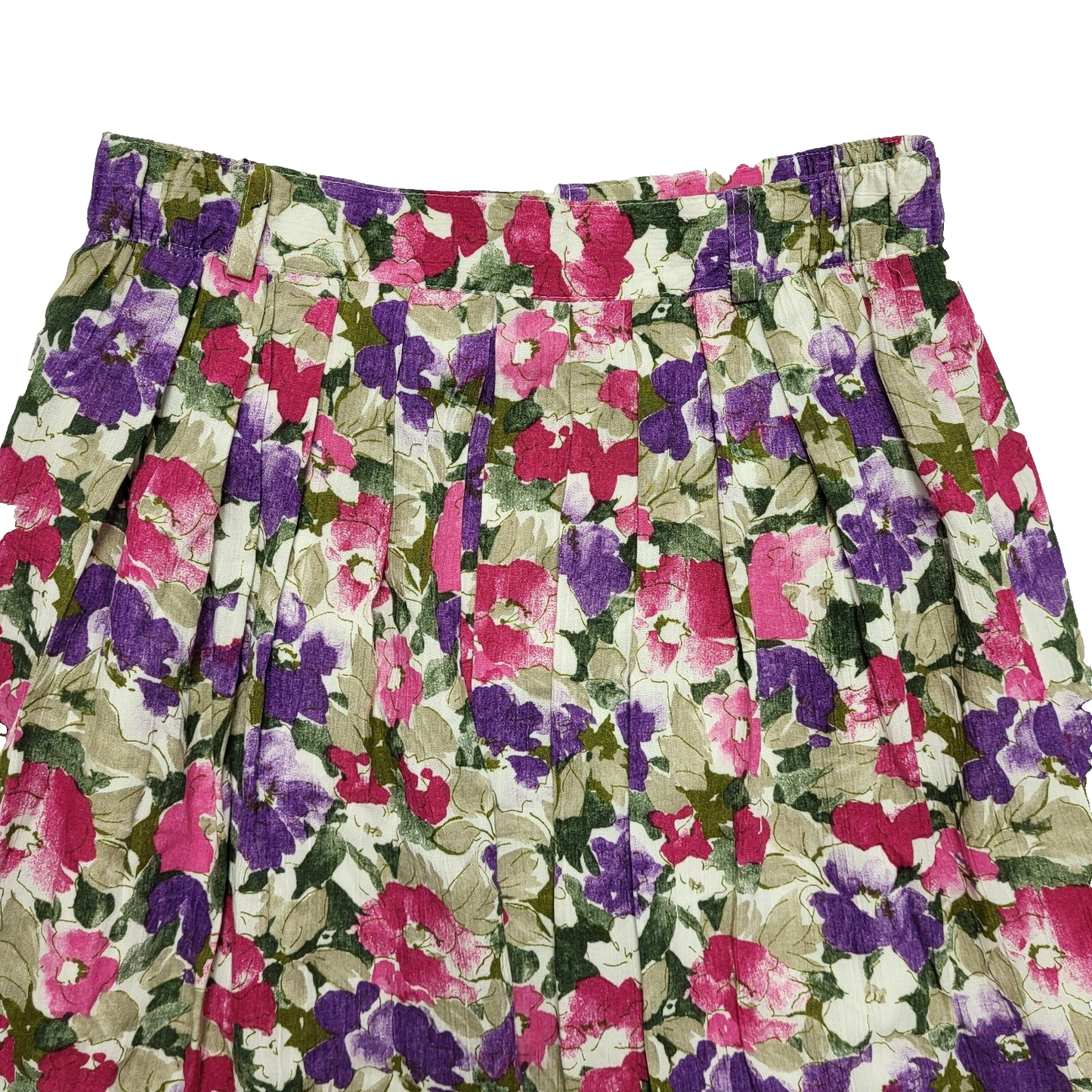 Vintage 80's Pleated Pink & Purple Retro Floral Pleated Skirt Womens UK 12
