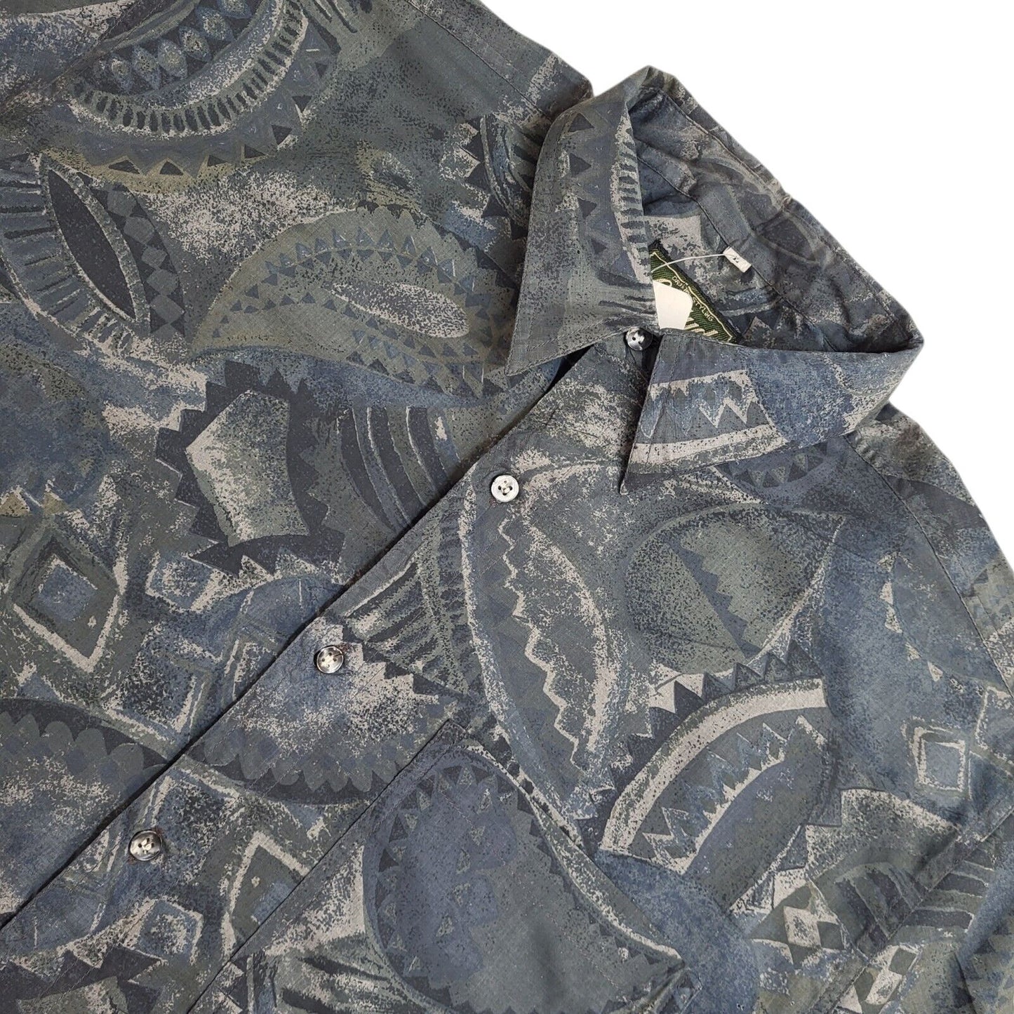 Latitude 90's Blue & Grey Abstract Short Sleeve Shirt Uk Men's Size Large