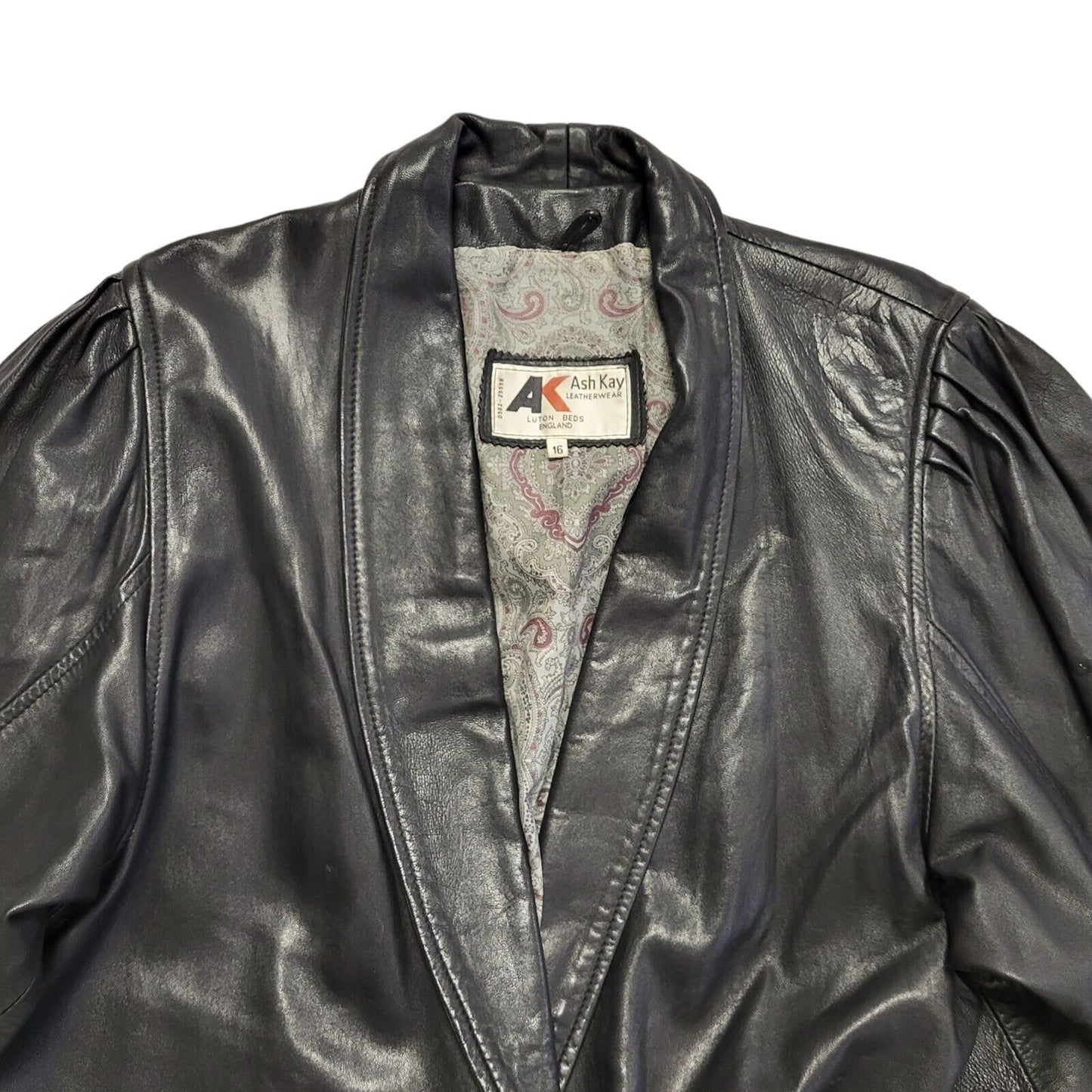 Ash Kay Vintage 80s Black Button Leather Jacket Uk Women's Size 16