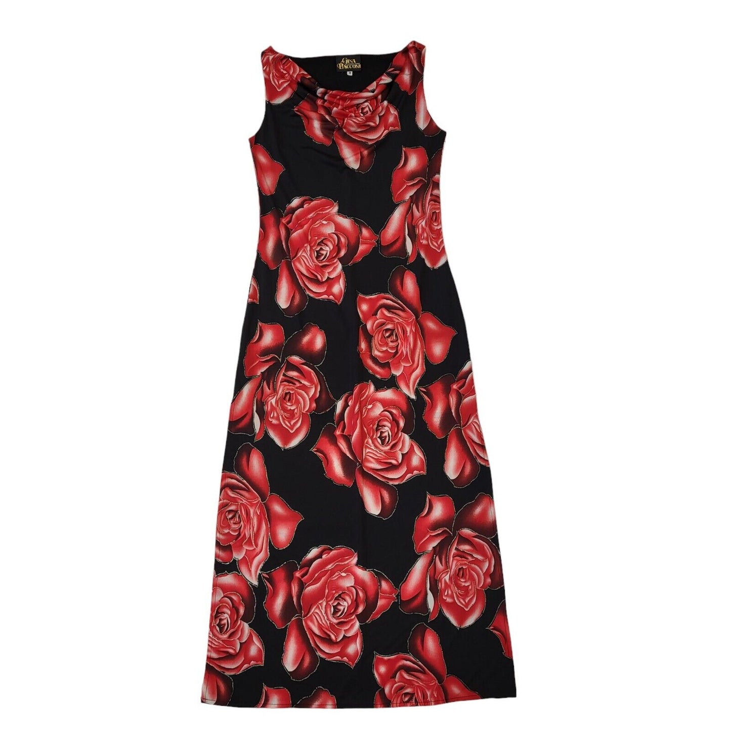 Gina Bacconi Vintage 90s Red Black Floral Sleeveless Dress Uk Women's Medium