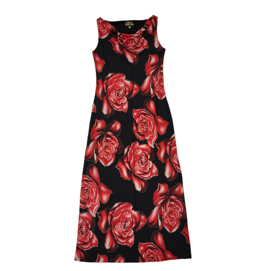 Gina Bacconi Vintage 90s Red Black Floral Sleeveless Dress Uk Women's Medium