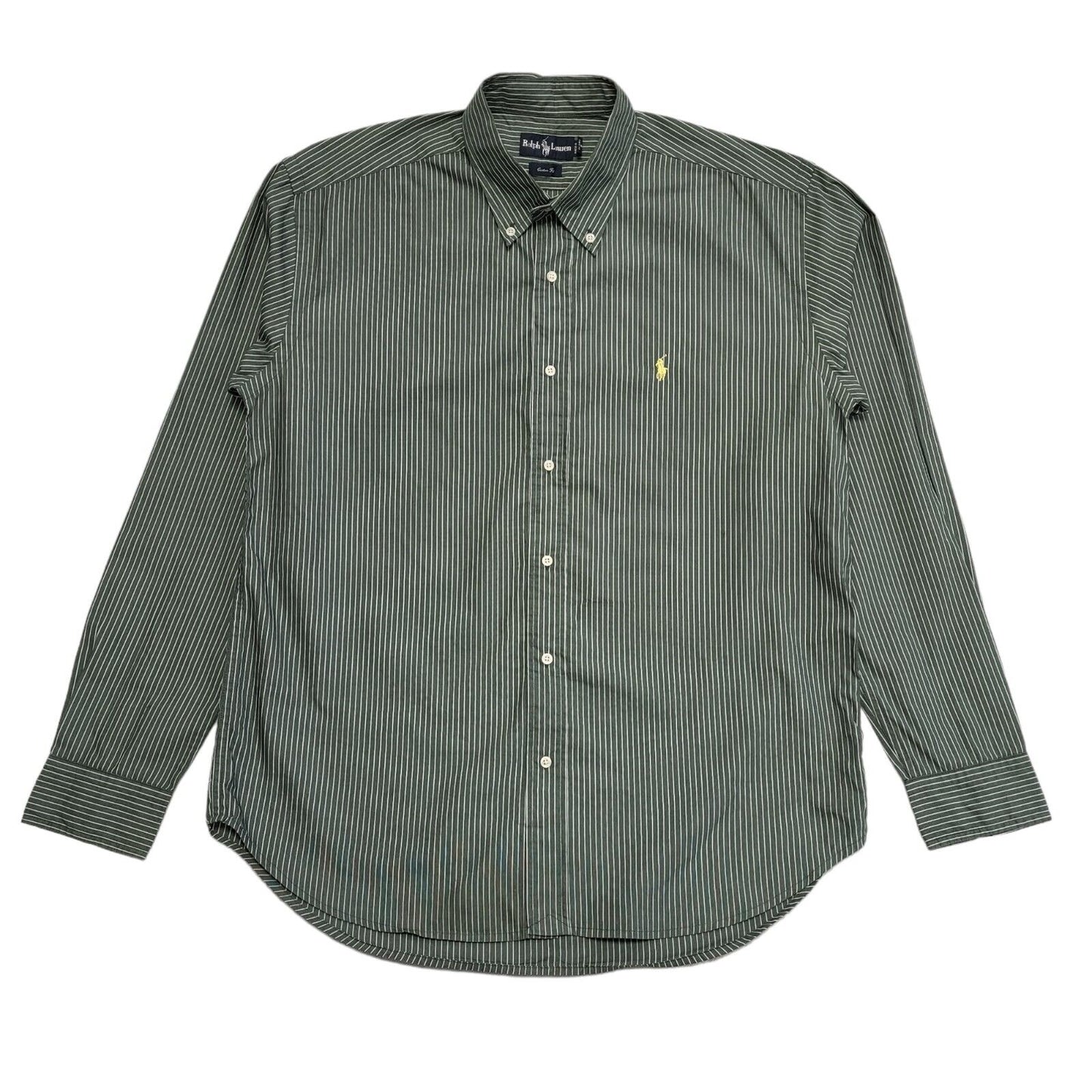 Ralph Lauren 90's Vintage Green Striped Long Sleeve Shirt Mens UK Size XL
