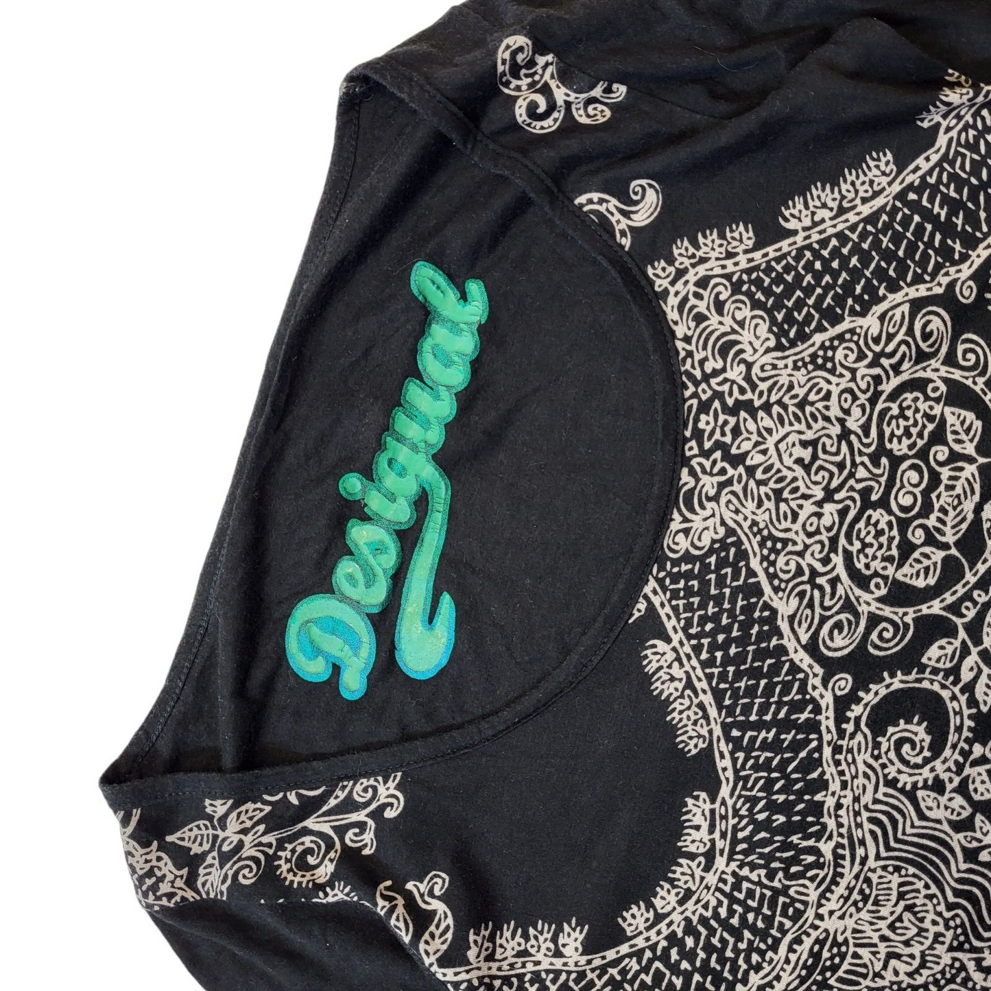 Desigual Y2K Black Floral Round Neck Long Sleeve Top Women's Size Small