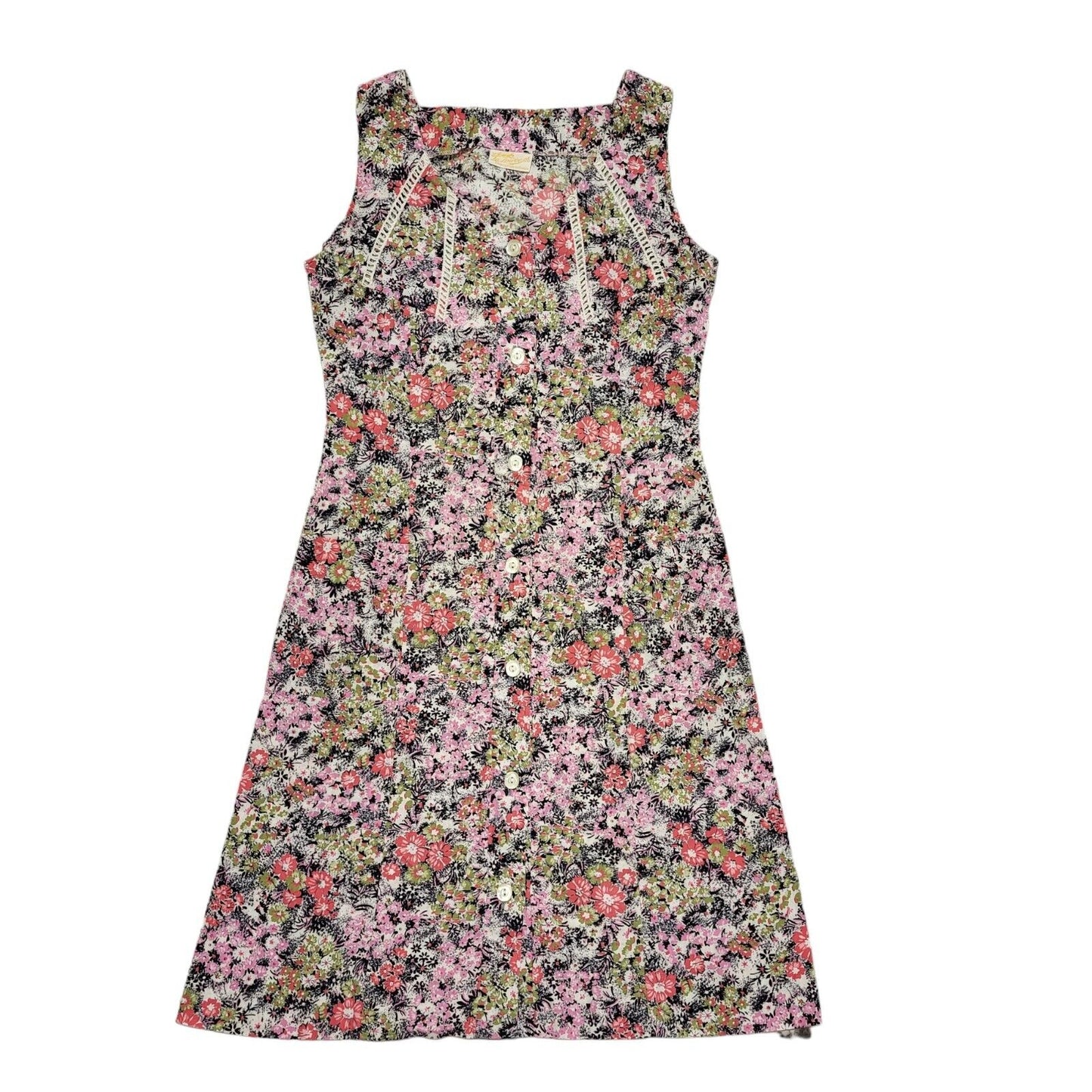 La Louise Vintage 60s Pink Green Sleeveless Dress Uk Women's Size 10