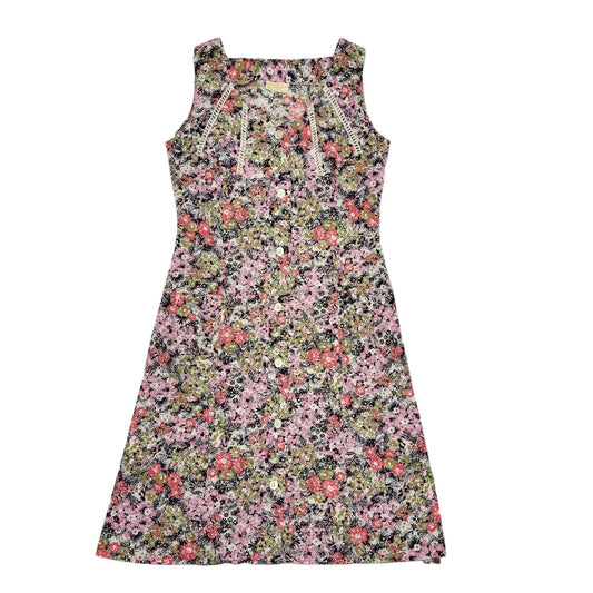 La Louise Vintage 60s Pink Green Sleeveless Dress Uk Women's Size 10