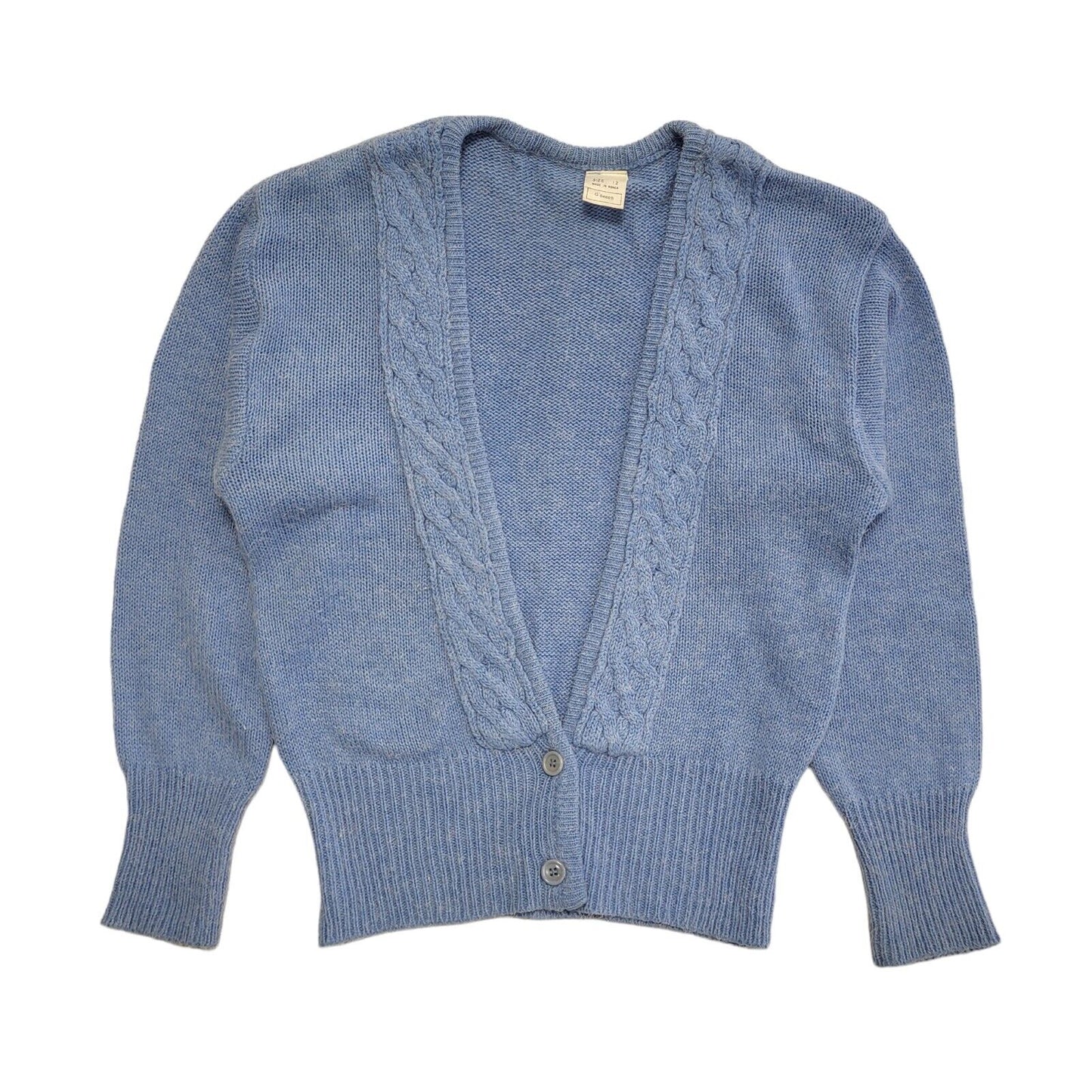 Vintage 80s Blue Knit Low V-Neck Cardigan UK Women's Size Large 12