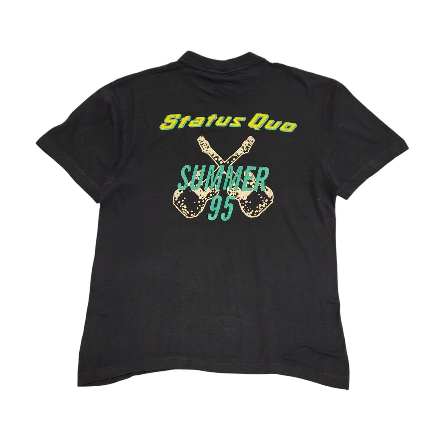 Vintage 90's Black Status Quo Summer '95 Rock Band Tour T-Shirt Mens Size XL