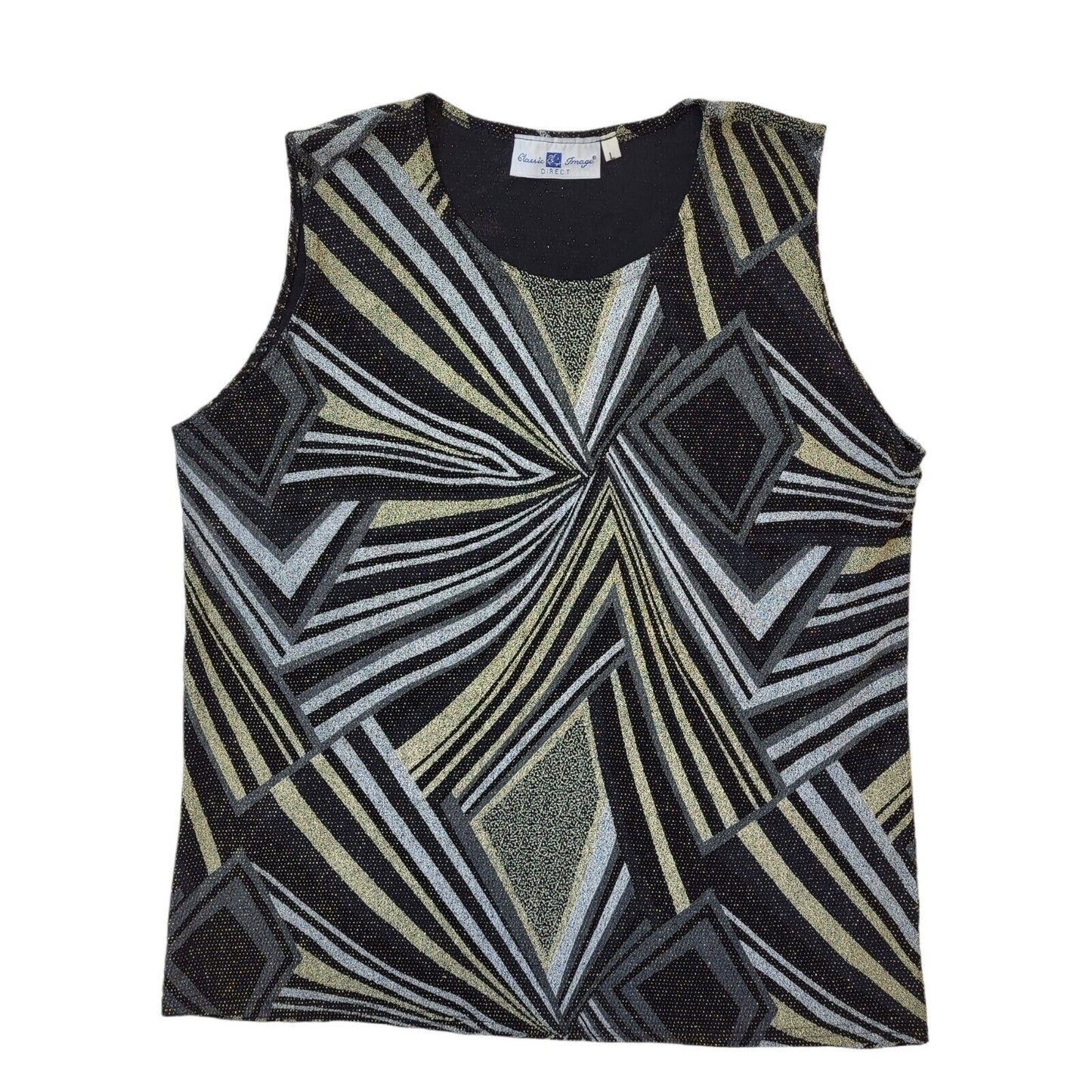 Classic Image 90s Vintage Black Silver Sleeveless Blouse Women's Size L Eu 40