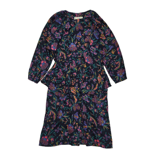 St Michael 70s Vintage ONavy Purple Peplum Buttoned Long Sleeve Dress Women's 14