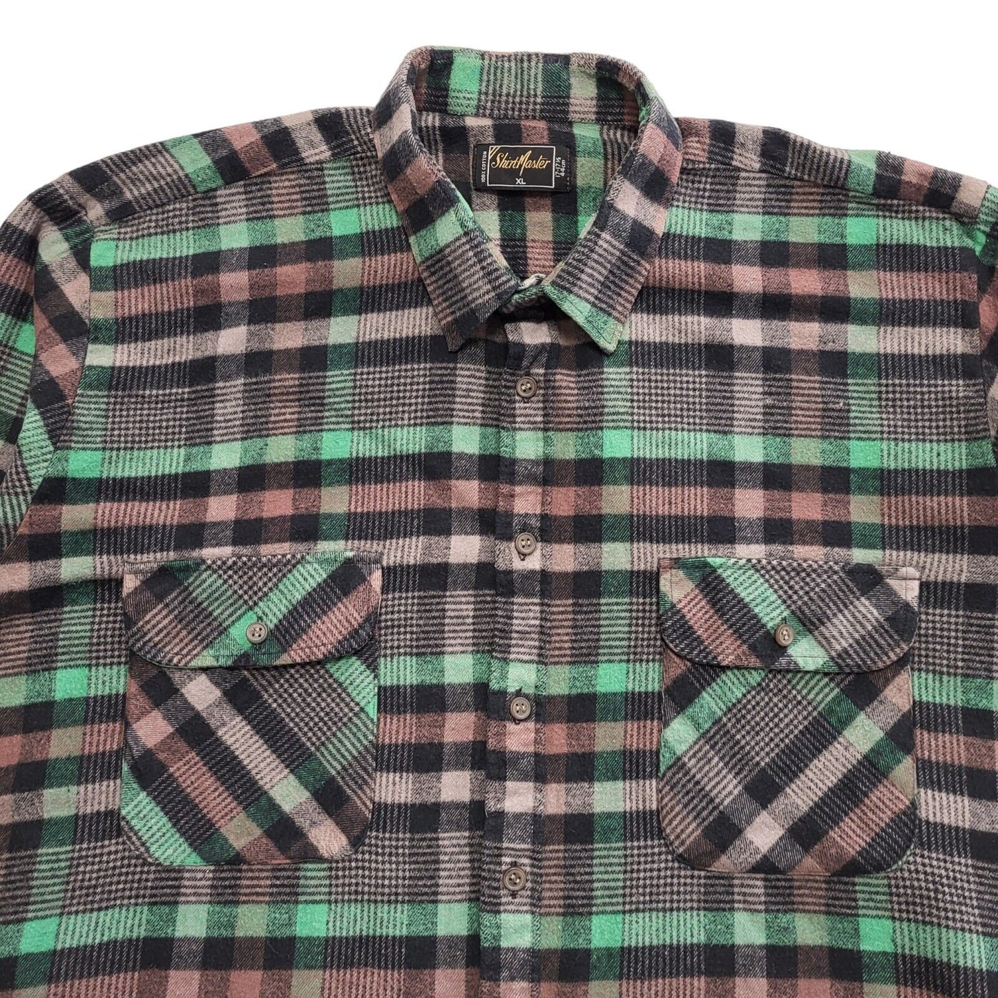 Shirt Master 90's Black & Green Check Long Sleeve Flannel Shirt Uk Men's UK XL