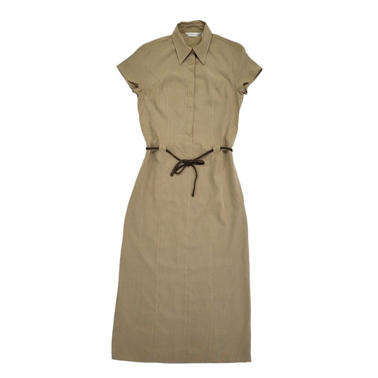 Next 90s Vintage Beige Buttoned Belted Shirt Dress Women's Size M 10
