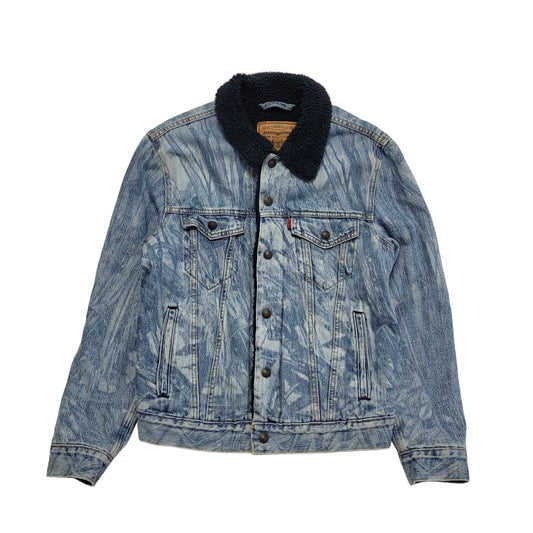 Levi's Light Blue Button Denim Fleece Sherpa Jacket Uk Men's Size Small