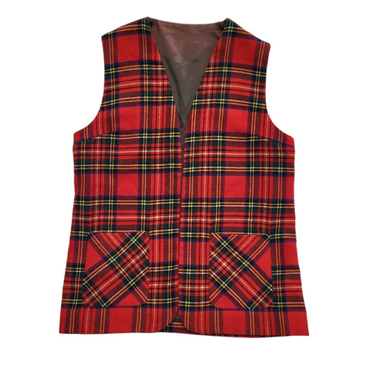 Laird Portch Red Tartan Open Front Waistcoat Uk Women's Size 10