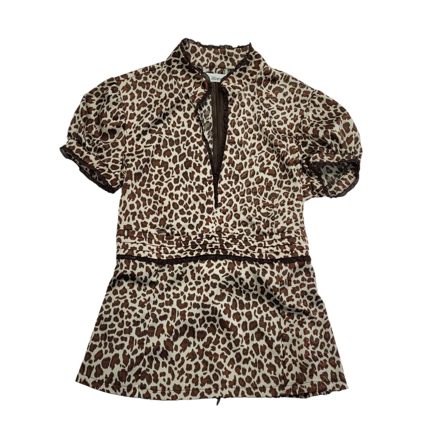 Blanco Y2K V-Neck Leopard Print Blouse Womens UK Size 12