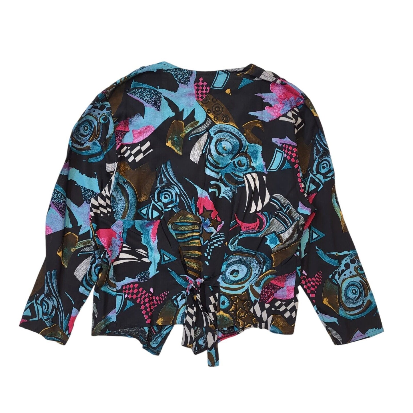 Three's Company 90s Vintage Black Blue 3/4 Sleeve Blouse Women's Size 14 Eu 42