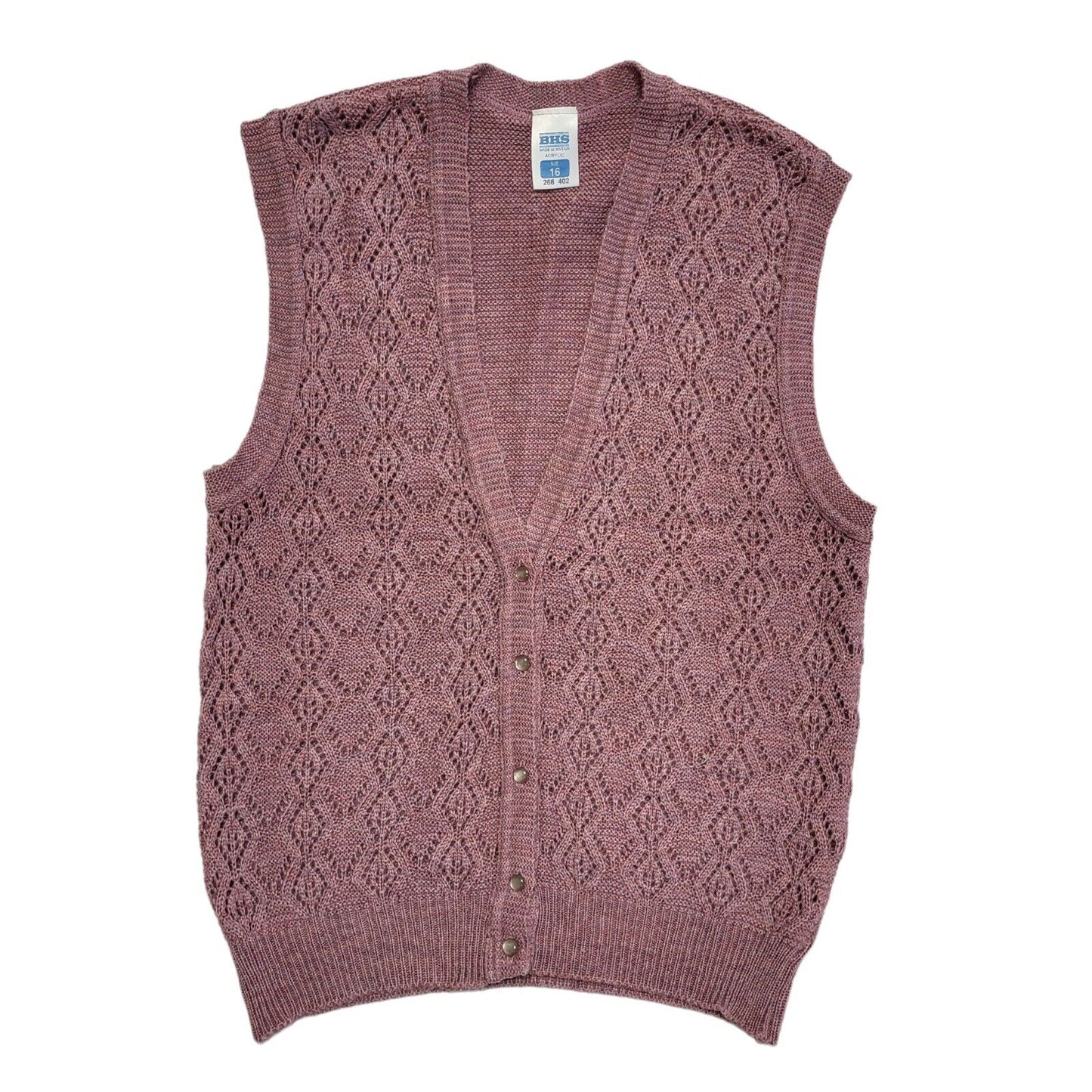 BHS Pink 80s Vintage Sleeveless Button Cardigan Uk Women's Size 16