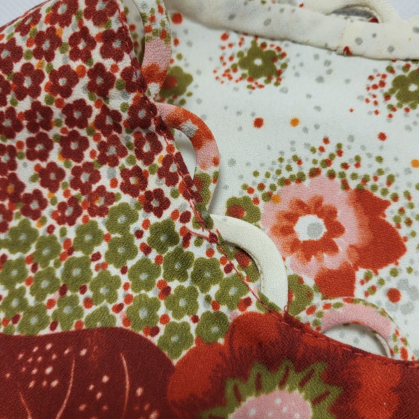 70s Vintage White Pink Green Floral Fit & Flare Daywear Dress Women's 12