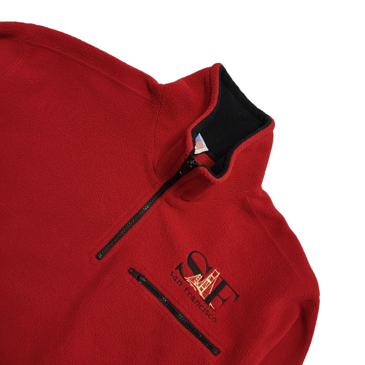San Francisco Vintage 80's Red 1/4 Zip Fleece Sweatshirt Womens UK M
