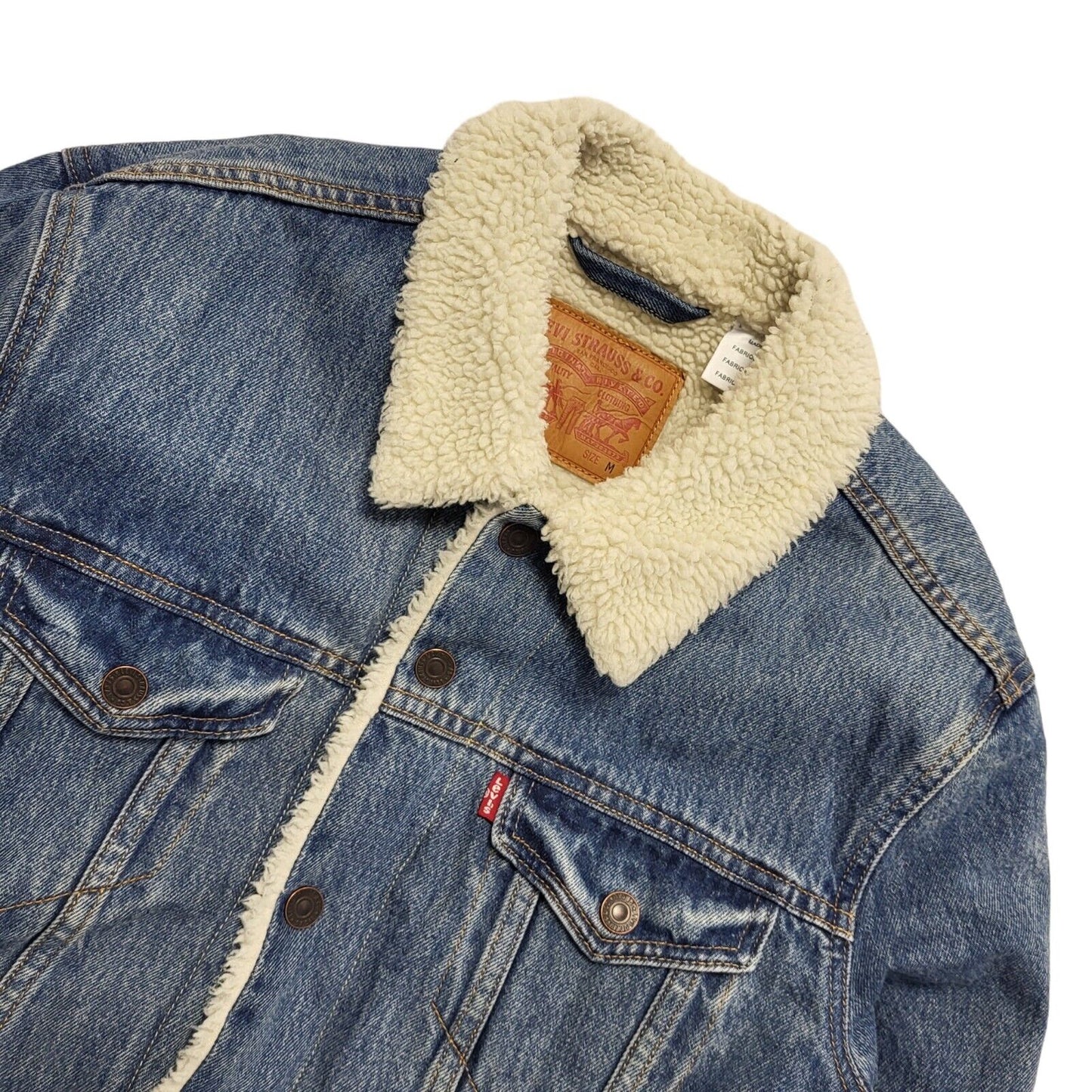 Levi's Light Blue Button Denim Fleece Sherpa Jacket Uk Men's Size M