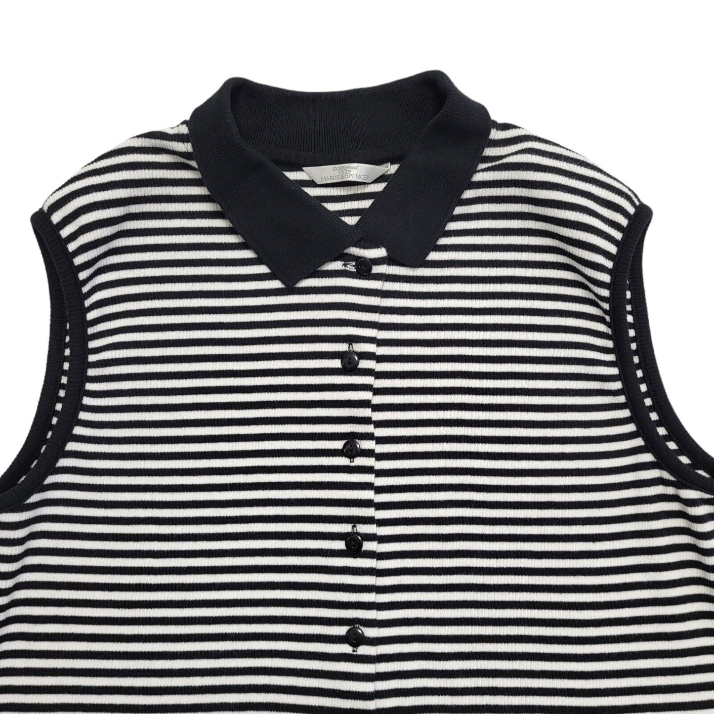 M&S Vintage 90's Sleeveless Button Up Blue & White Stripe Womens Top Size 16