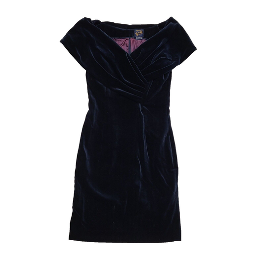 Monsoon Vintage 90's Blue Velour Evening Dress Womens UK 10