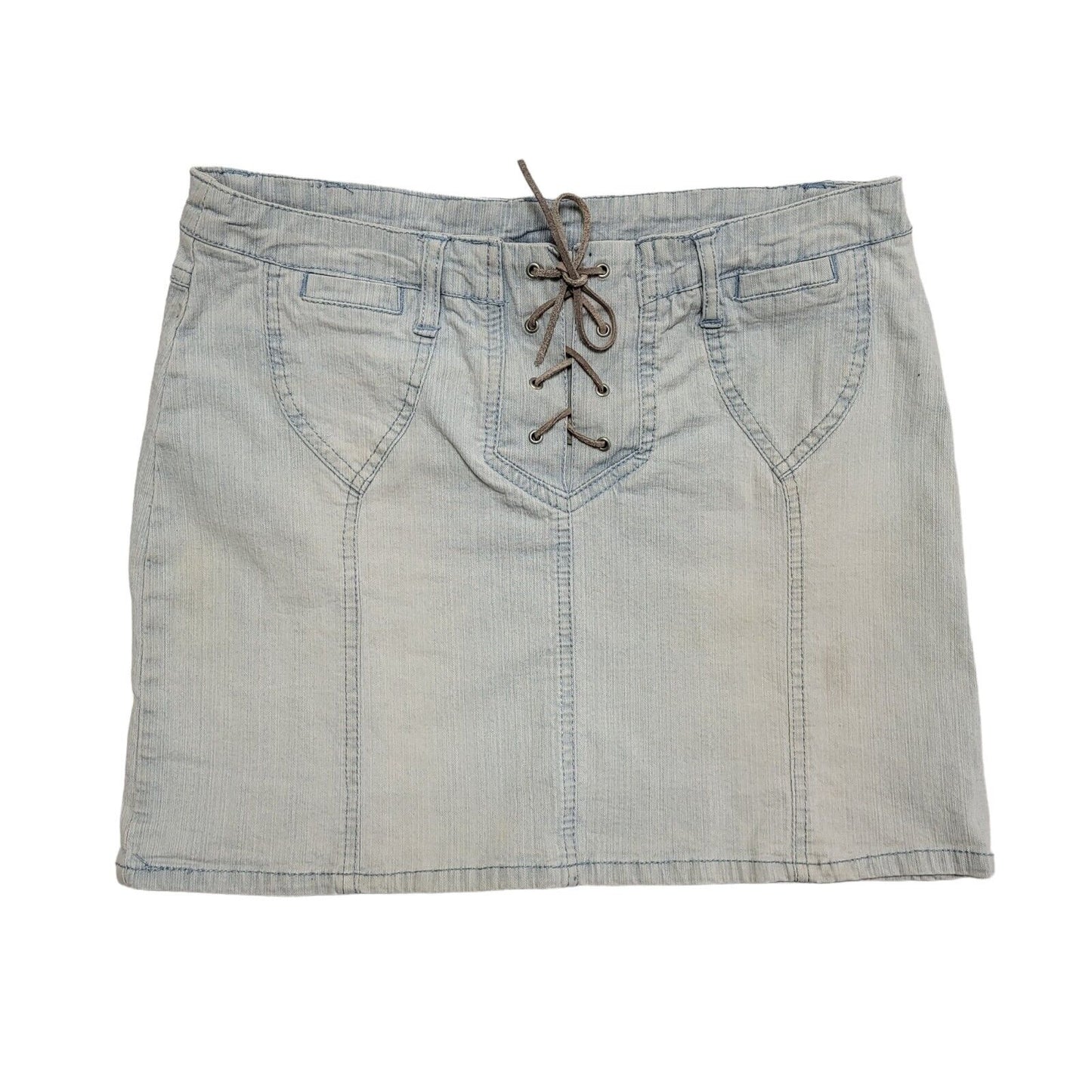 Pilot Y2k Light Blue Lace-Up Short Denim Skirt Uk Women's Size 10