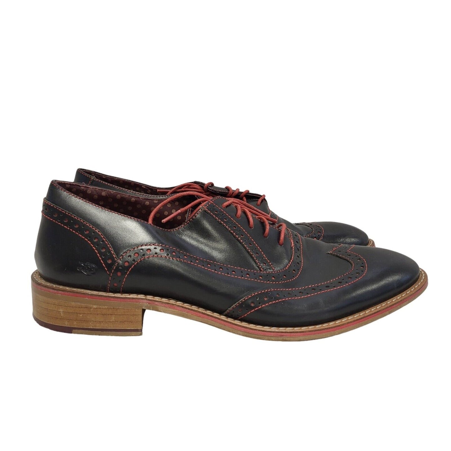 London Brogues Black Red Lace-up Leather Oxford Shoes Men's UK 8 EU 42