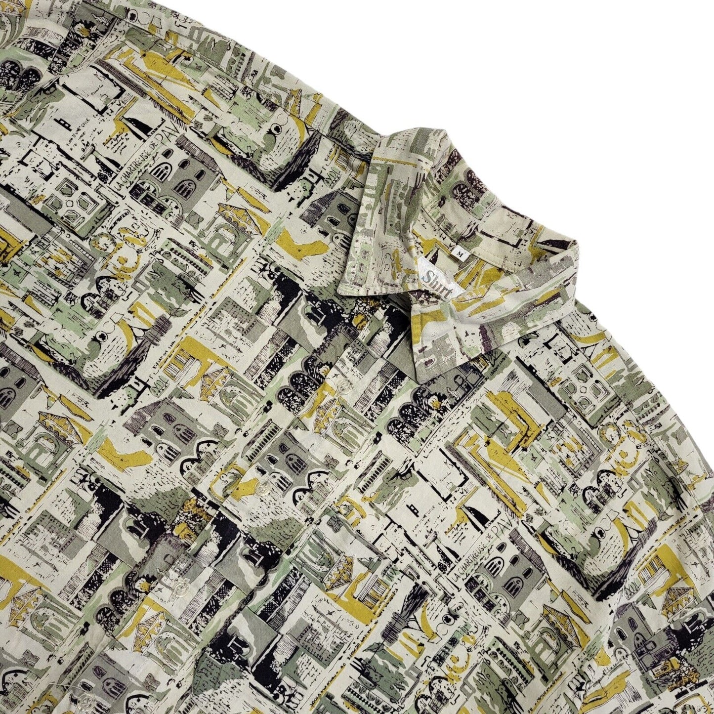 Shirts St P 90s Green Abstract Short Sleeve Retro Shirt Uk Men's Size Medium