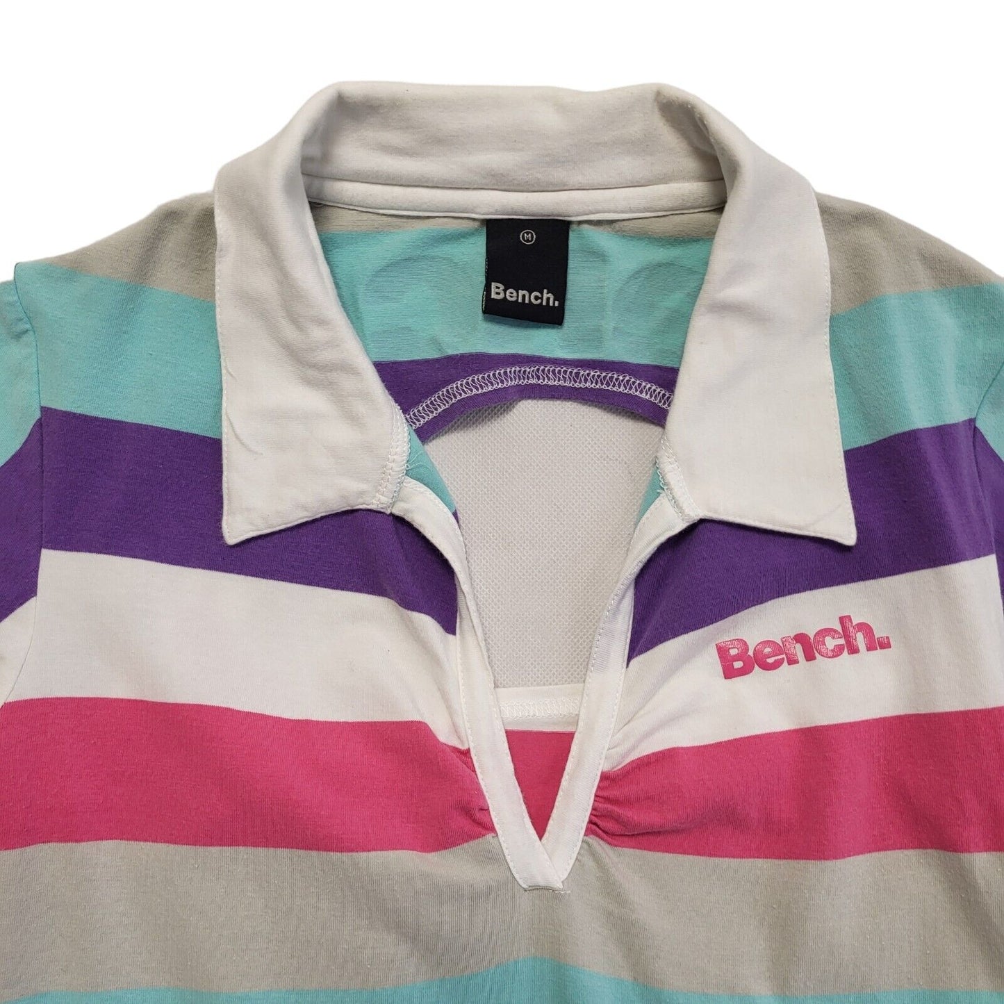 Bench Vintage 90's Multicoloured Striped Collared Backless T-Shirt Womens Size M