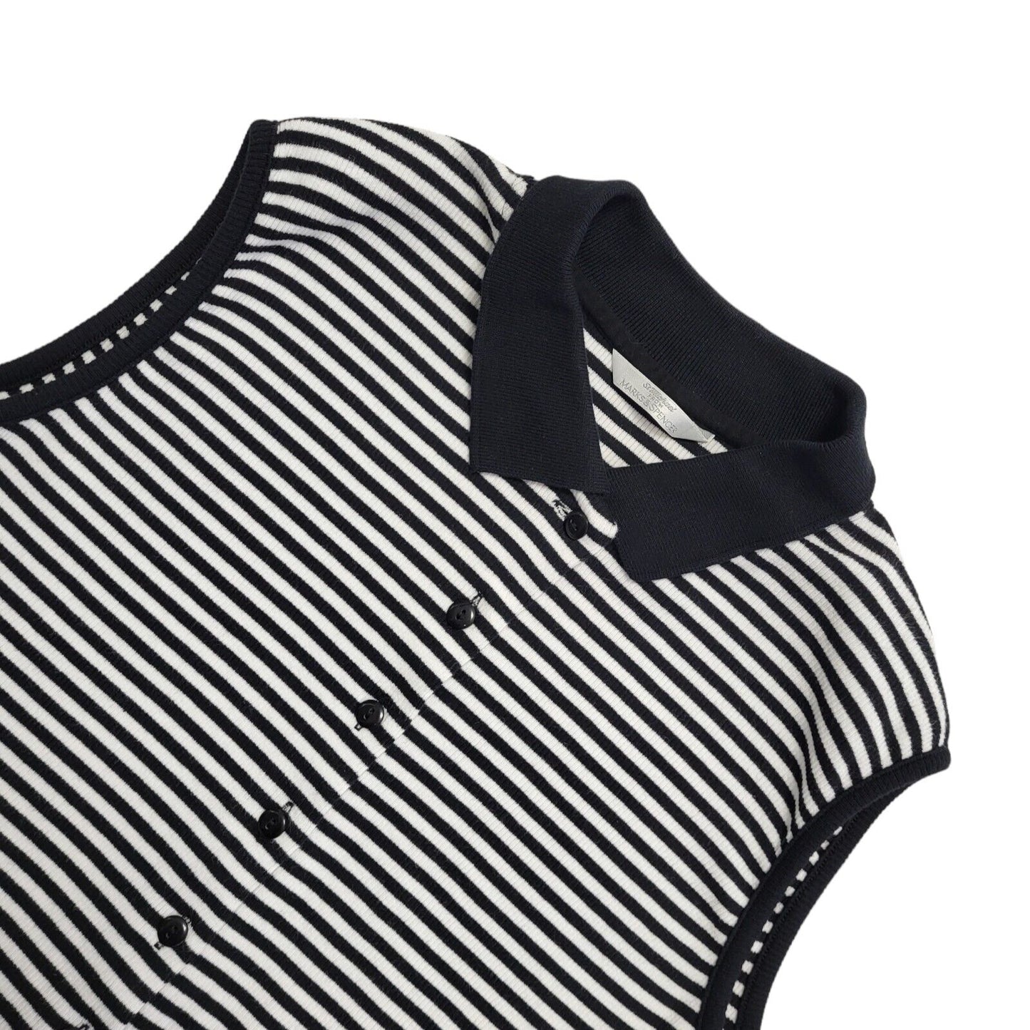 M&S Vintage 90's Sleeveless Button Up Blue & White Stripe Womens Top Size 16