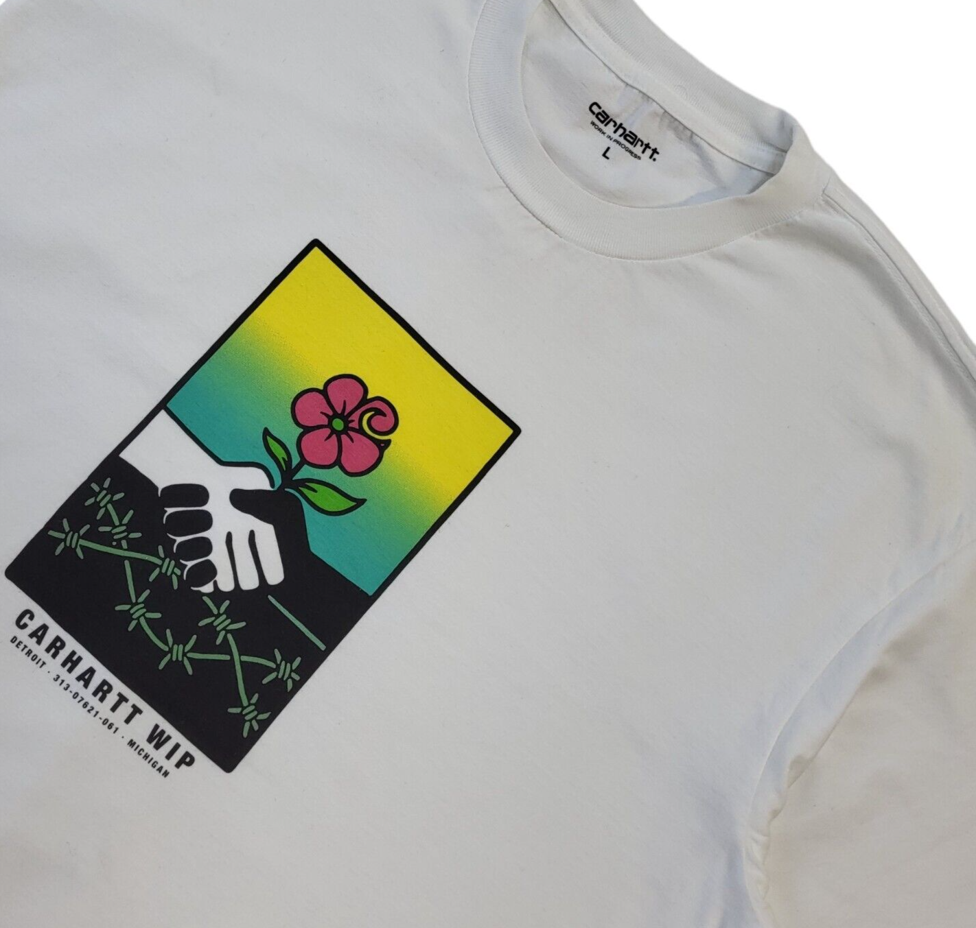 Carharrt 90s Vintage Flower Print White Crew Neck T-Shirt Men's L